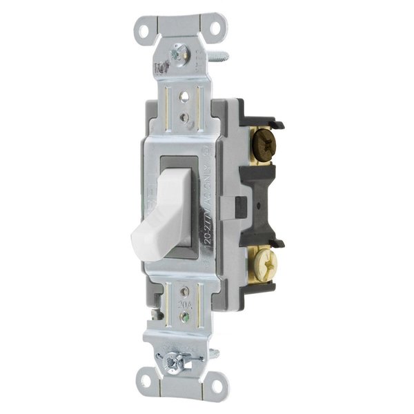 Bryant Toggle Switch, General Purpose AC, Four Way, 20A 120/277V AC, Back and Side Wired, White CSB420BW